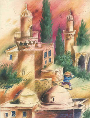 Борисов Анатолий Александрович. Макет из 22 иллюстраций на 18 листах к книге «Арабские сказки» в пересказе М. Салье